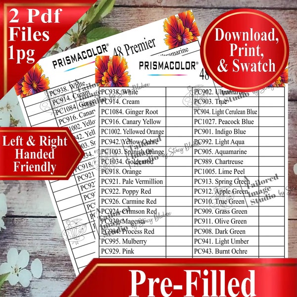 Prismacolor 48 Premiers Colored Pencils Swatch Chart