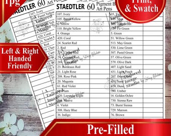 Staedtler 60 Pigment Arts Brush pens (371) Swatch Chart (PDF Download)