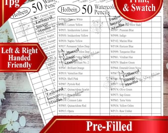 Holbein 50 Aquarellstifte Mustertabelle (PDF Download)