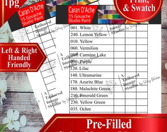 Caran Dache 15 Gouache-färgprovtabeller (PDF-nedladdning)
