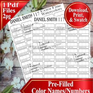 Daniel Smith 117 Extra Fine (5ml Tubes) Watercolor Swatch Charts