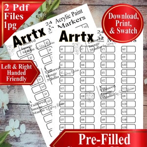 Arrtx 56 Acrylic (24+32 Black set) Markers Swatch Chart