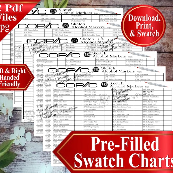 Copic 358 Sketch Alcohol Marker Swatch Charts