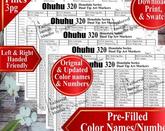 Ohuhu 320 Honolulu Series Dual Tip Markers Swatch Charts