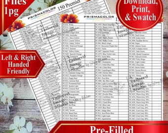 Prismacolor 150 Premiers Colored Pencils Swatch Chart (PDF Download)