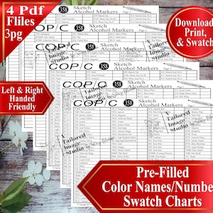 Copic 358 Sketch Alcohol Markers Swatch Charts (PDF Download)