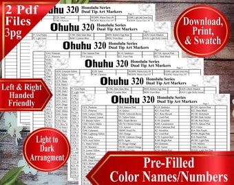 Ohuhu 320 Honolulu Series Dual Tip Markers Swatch Charts