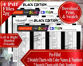 Faber Castell 100 Black Edition Buntstifte (Sets nummeriert von 701-800) Swatch Charts