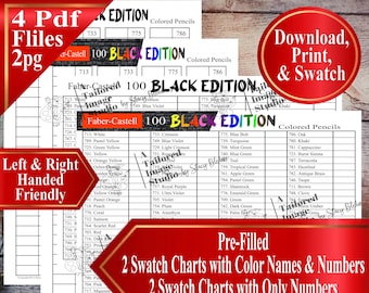Faber Castell 100 Black Edition Colored Pencils (sets numbered 701-800) Swatch Charts (PDF Download)