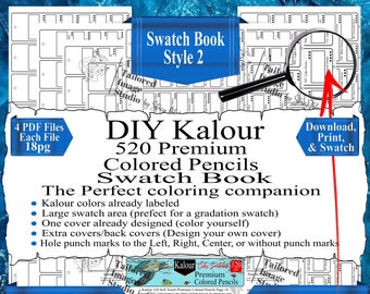 Kalour 520 Soft Touch Premium Colored Pencils DIY Color Swatch Book Style 2
