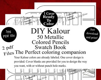 Kalour 50 Metallic Colored Pencils DIY Color Swatch Book Style 1