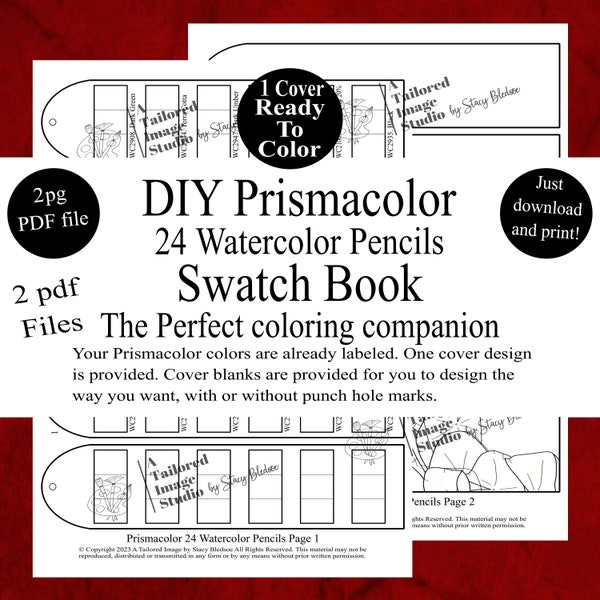 Prismacolor 24 crayons aquarelle DIY Swatch Book Style 1