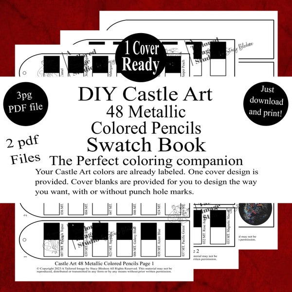 Castle Art 48 Metallic Colored Pencils DIY Color Swatch Book Style 1