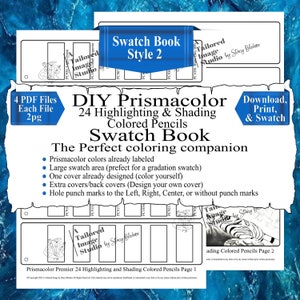 Prismacolor Premier 24 Highlighting & Shading Colored Pencils Swatch Book Style 2 (PDF Download)