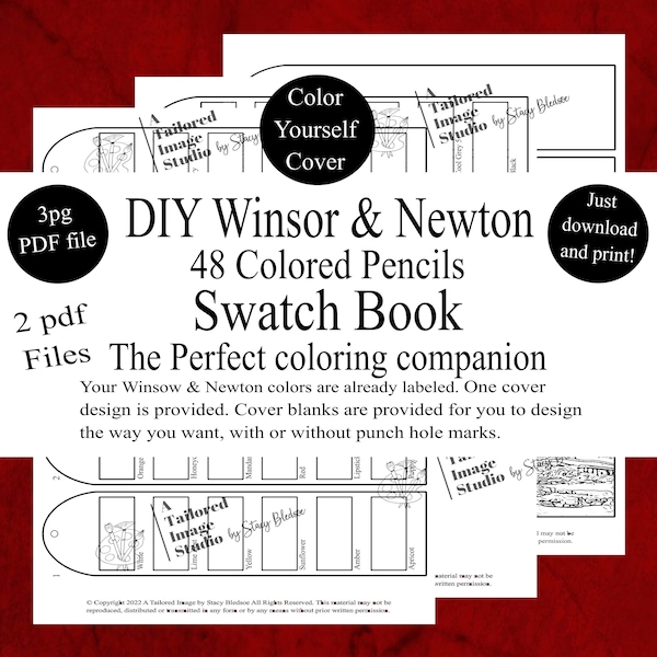 Winsor & Newton 48 Studio Colored Pencils DIY Color Swatch Book Style 1