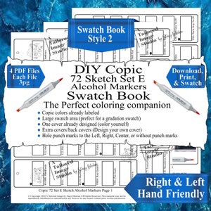 Copic 72 Sketch Set E Alcohol Markers DIY Color Swatch Book Style 2