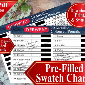 Derwent 20 Metallic Buntstifte Swatch Chart
