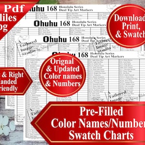 Ohuhu 168 Honolulu Series Dual Tip Markers Swatch Charts