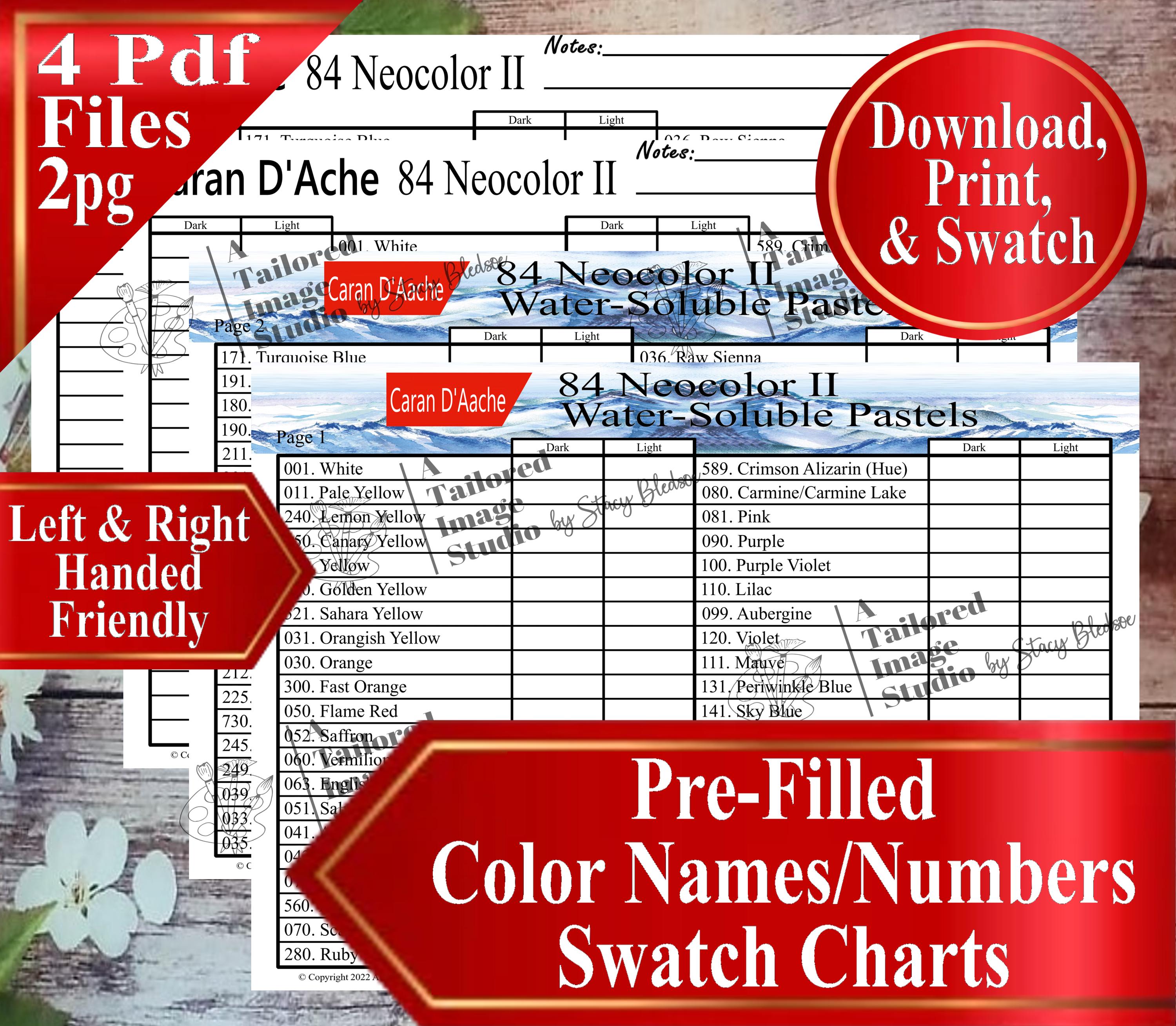 Caran Dache 84 Neocolor II Aquarelle Pastels Swatch Charts (PDF ...