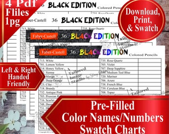 Faber Castell 36 Black Edition Colored Pencils (numbered 701-748) Swatch Charts (PDF Download)