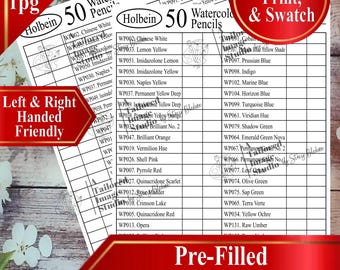 Nuancier de 50 crayons aquarelle Holbein (téléchargement PDF)