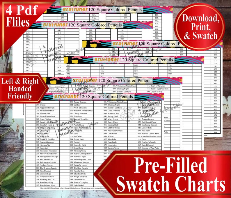 Brutfuner 120 Square Colored Pencils Swatch Chart Etsy