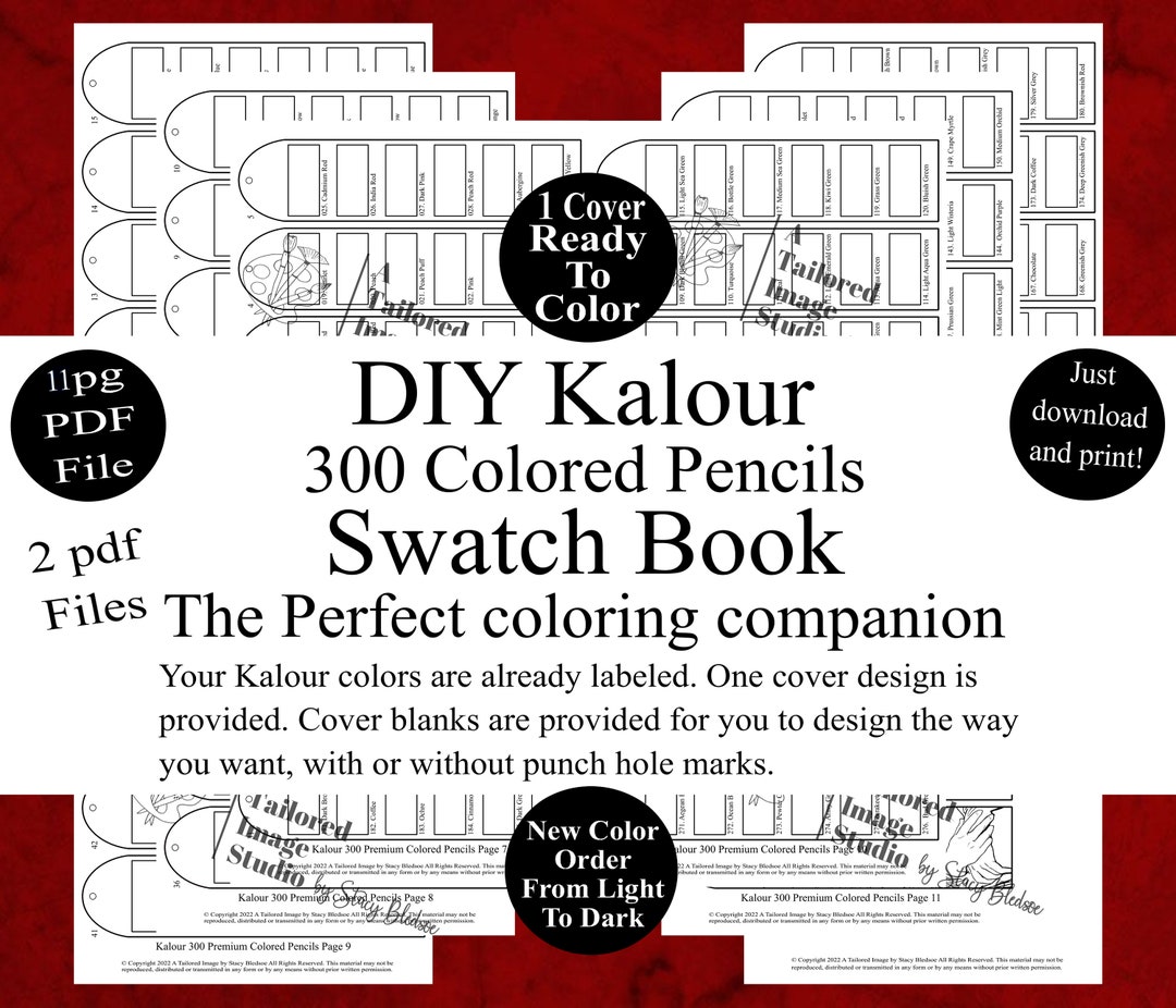Kalour LARGE PRINT 300 Coloured Pencil Set DIY Color Chart