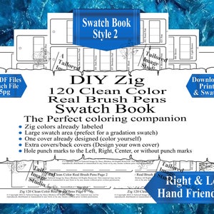 120 stylos pinceaux Zig Clean Color (boîte 1 et boîte 2 combinées) livre d'échantillons de couleurs à faire soi-même style 2