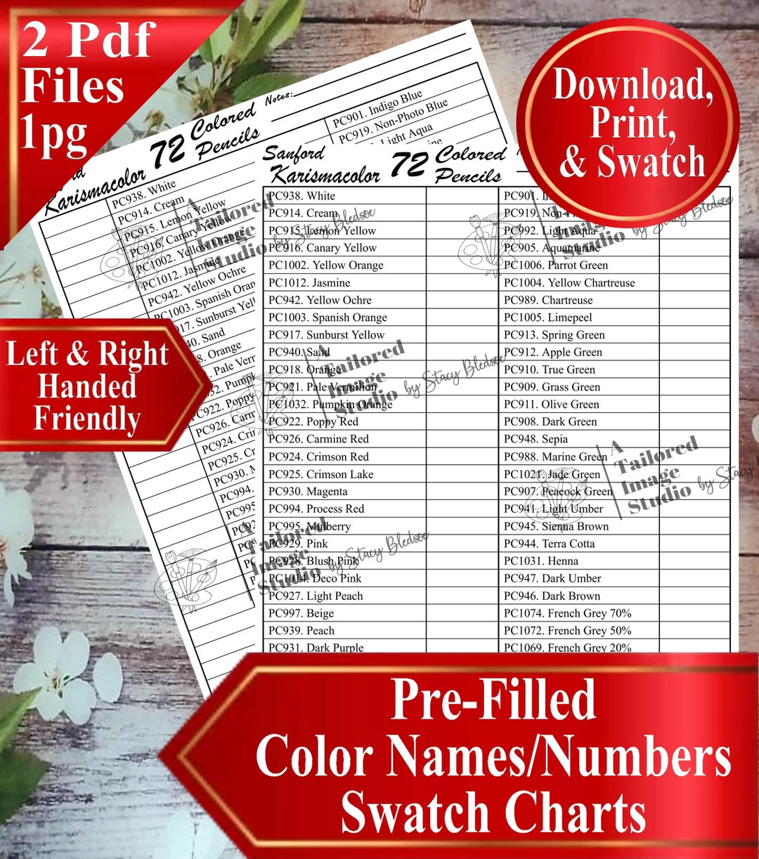 Sanford Karismacolor 72 Colored Pencils Color Swatch Charts (PDF