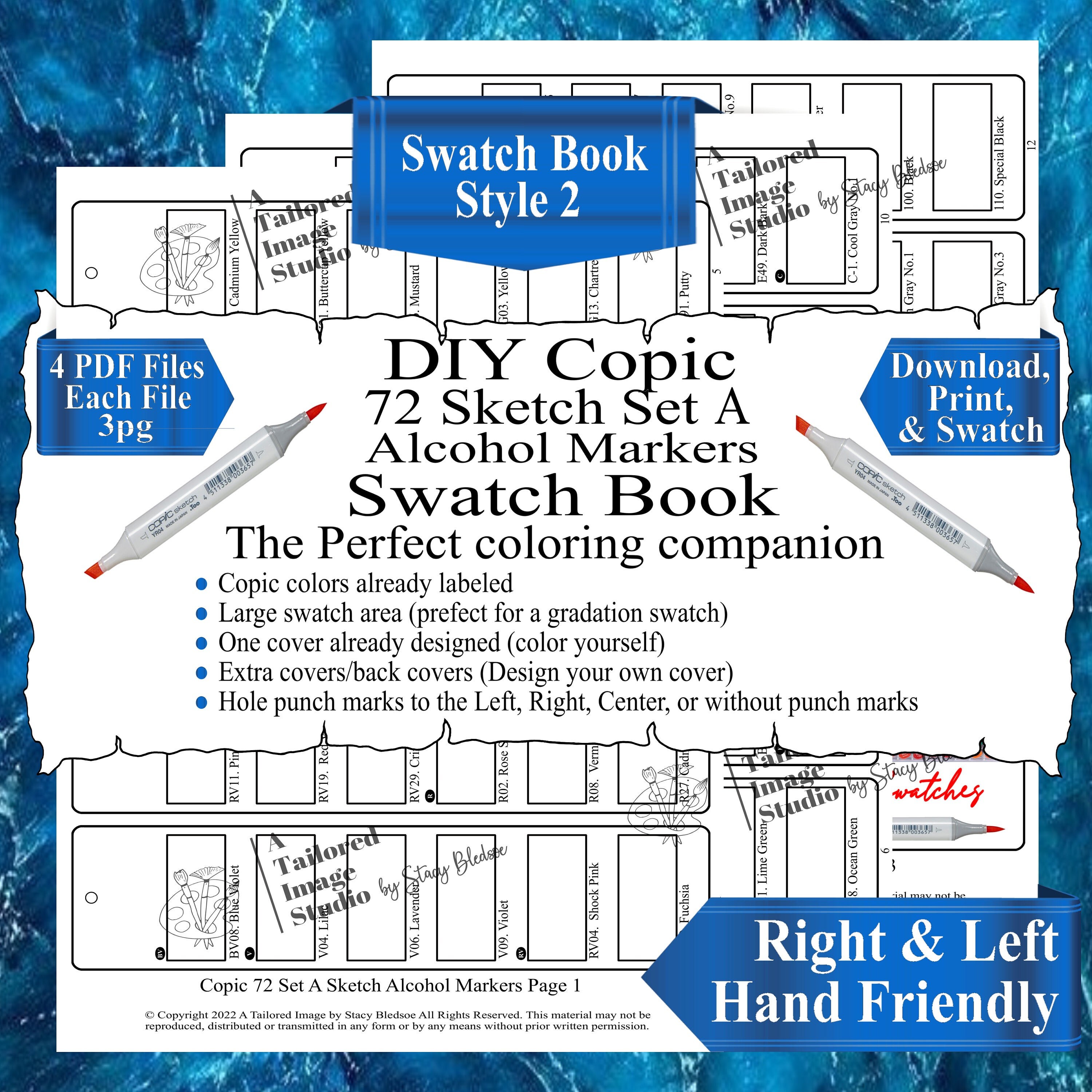 Copic 72 Sketch Set A Alcohol Markers DIY Color Swatch Book Style 2