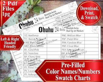 Ohuhu 24 Basic Honolulu Series Dual Tip Markers Swatch Charts