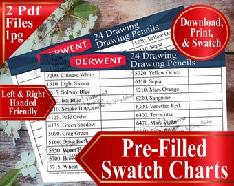 Derwent 24 Drawing Pencils Swatch Chart