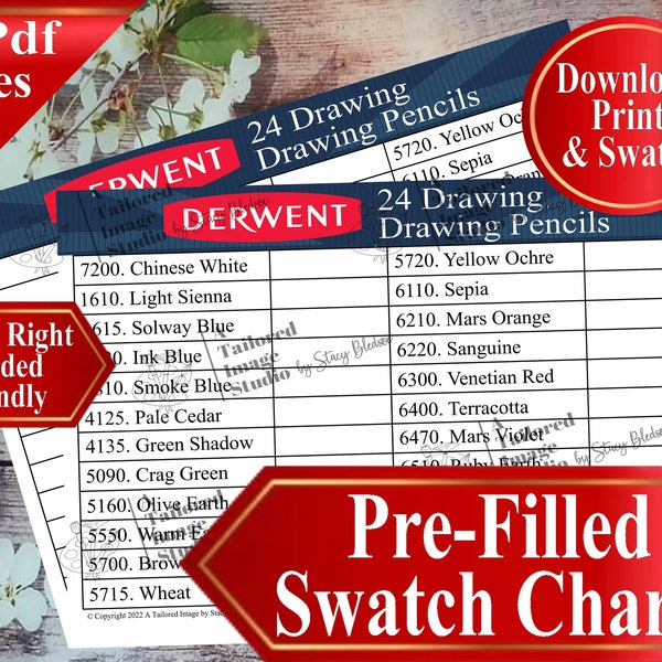 Derwent 24 Drawing Pencils Swatch Chart