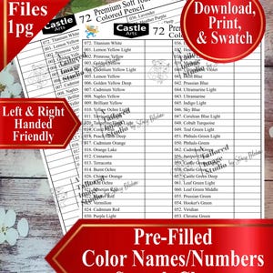 Castle Arts 72 Premium Soft Touch Buntstifte Swatch Chart