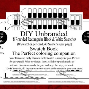 Muestrario de colores DIY de 8 rectángulos redondeados en negro (izquierda) y blanco (derecha) sin marca, estilo 1