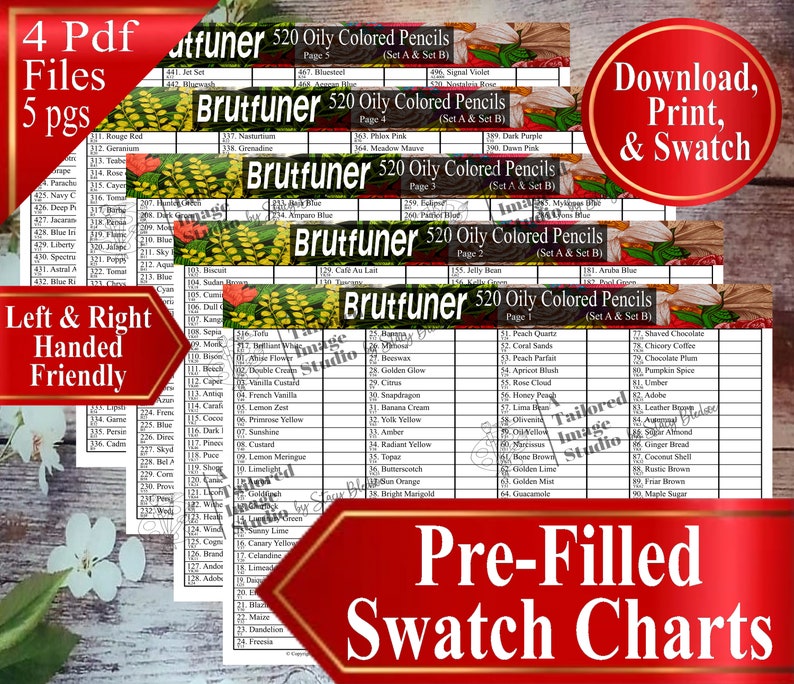 Brutfuner 520 Oily Colored Pencils Swatch Chart Etsy