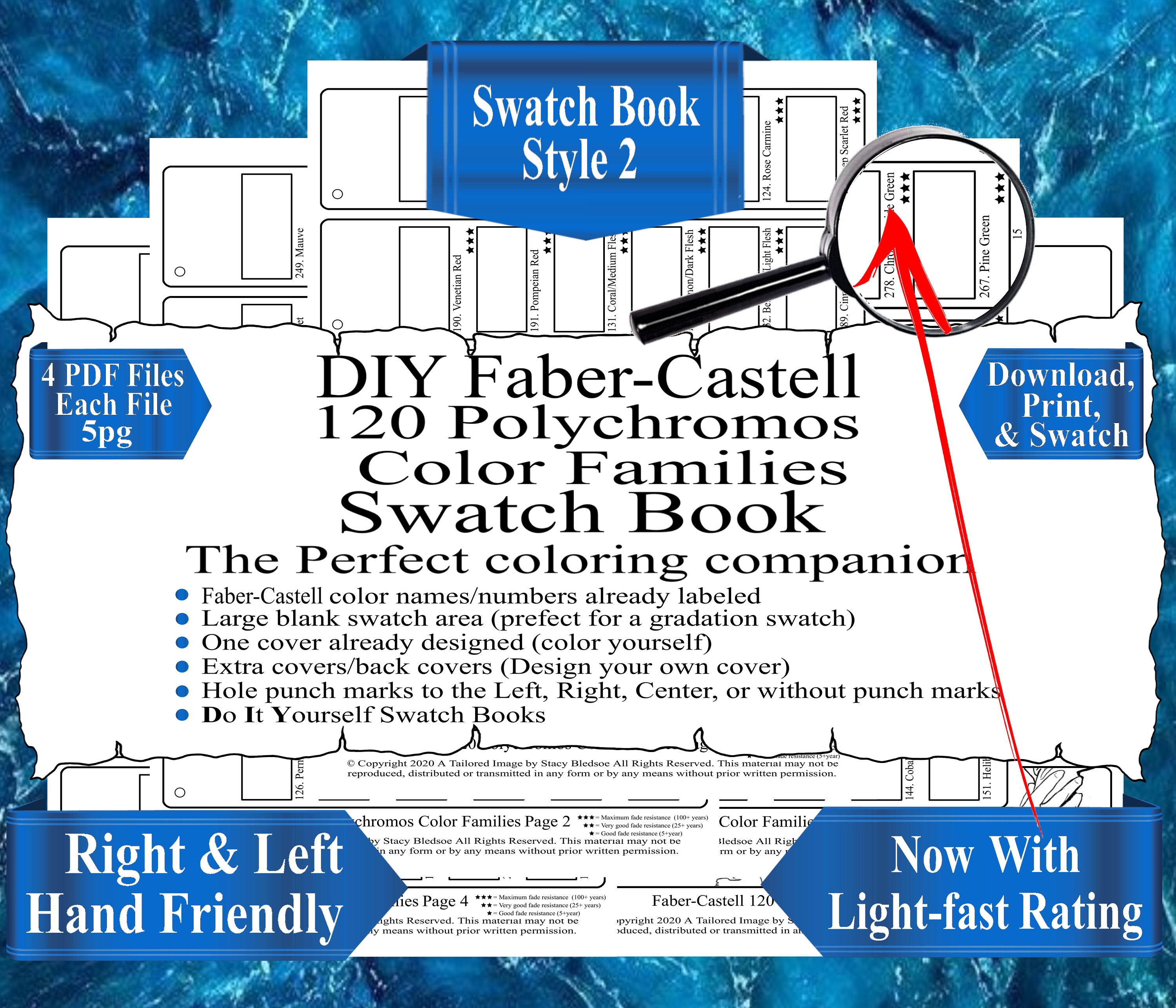Faber-Castell 120 Polychromos Colored Pencils Color Families Swatch Book Style 2 (PDF Download)