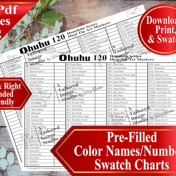 Ohuhu 120 Honolulu Series Dual Tip Markers Swatch Charts