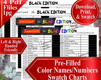 Faber Castell 36 Black Edition Colored Pencils (numbered 701-748) Swatch Charts (PDF Download)