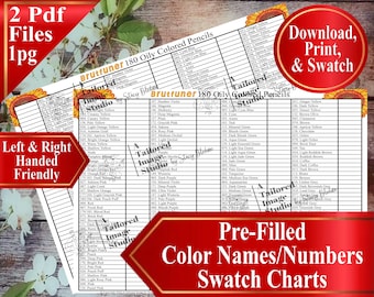 Brutfuner 180 Oily Colored Pencils Swatch Chart (PDF Download)