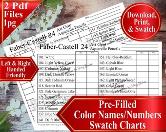 Faber Castell 24 Art Grip Aquarelle Matite Swatch Charts