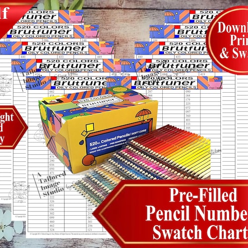 Brutfuner 520 Colored Pencils (yellow Box) Swatch Chart (PDF