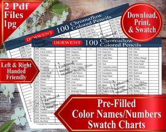 Tabla de muestras de lápices de colores Derwent 100 Chromaflow
