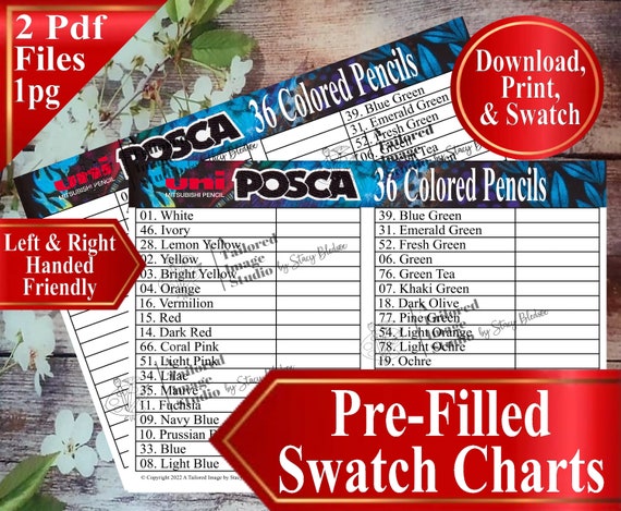Posca Pencil 36 Set Swatch Chart