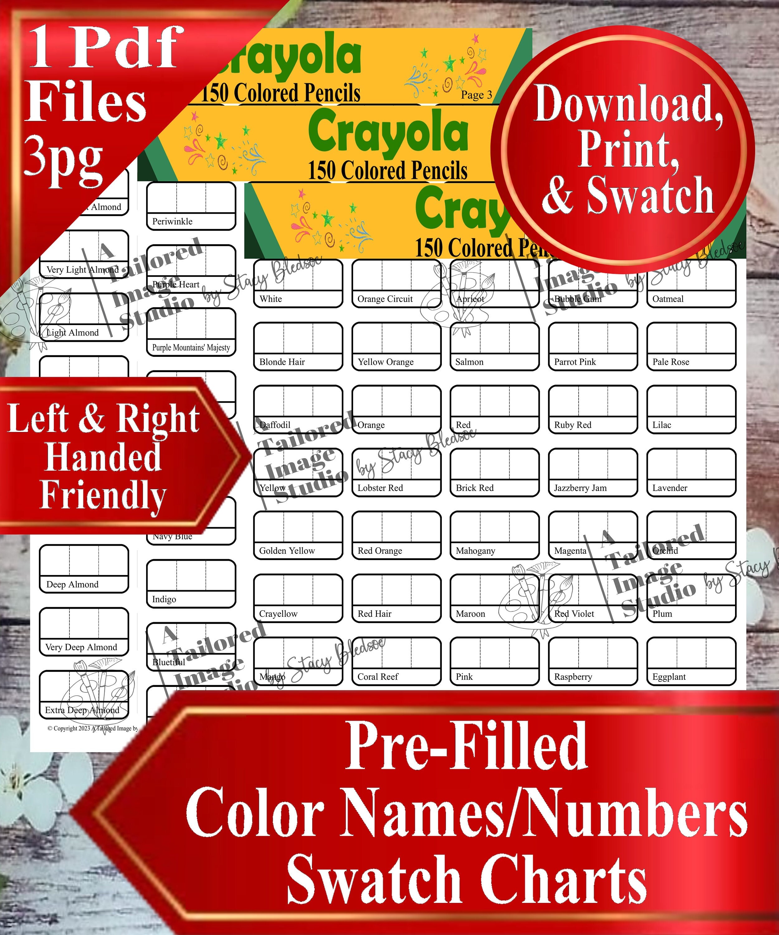 Crayola 150 Colored Pencil Color Swatch Chart
