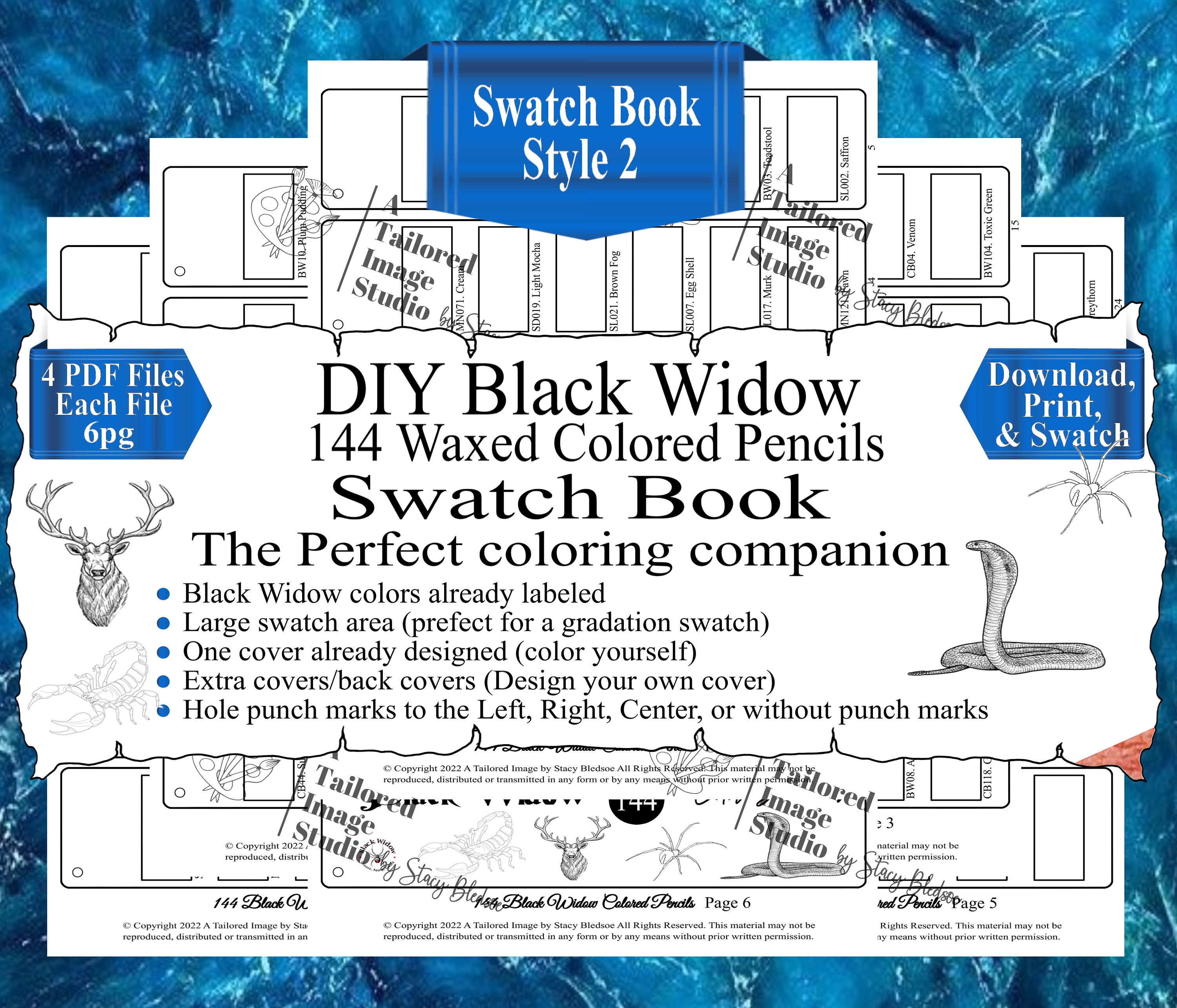 Black Widow 144 Colored Pencils DIY Color Swatch Book Style 2 