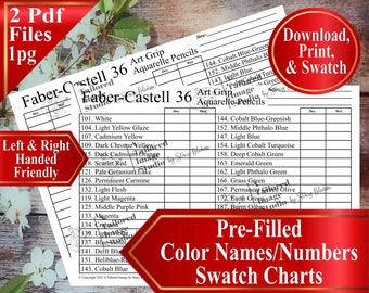 Faber Castell 36 Art Grip Aquarelle Matite Swatch Charts