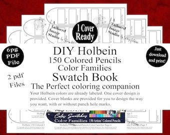 Holbein 150 Artists' Colored Pencils Color Families DIY Color Swatch Book Style 1