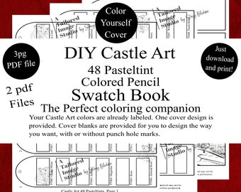 Castle Art 48 Pasteltints Colored Pencils DIY Color Swatch Book Style 1