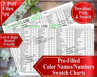 Crayola 100 Adult Colored Pencil Color Swatch Chart